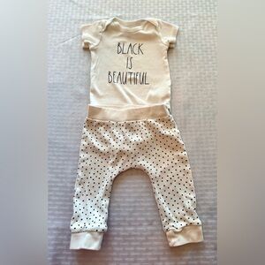 Rae Dunn “Black is Beautiful” Baby Onesie and Pants Set 6–9M